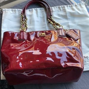 Coach Red Patent Leather Bag w/ Chain Accent